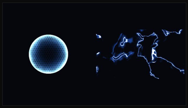 An energy shield and electric arcs